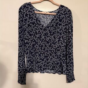 Navy Floral Tailored Blouse